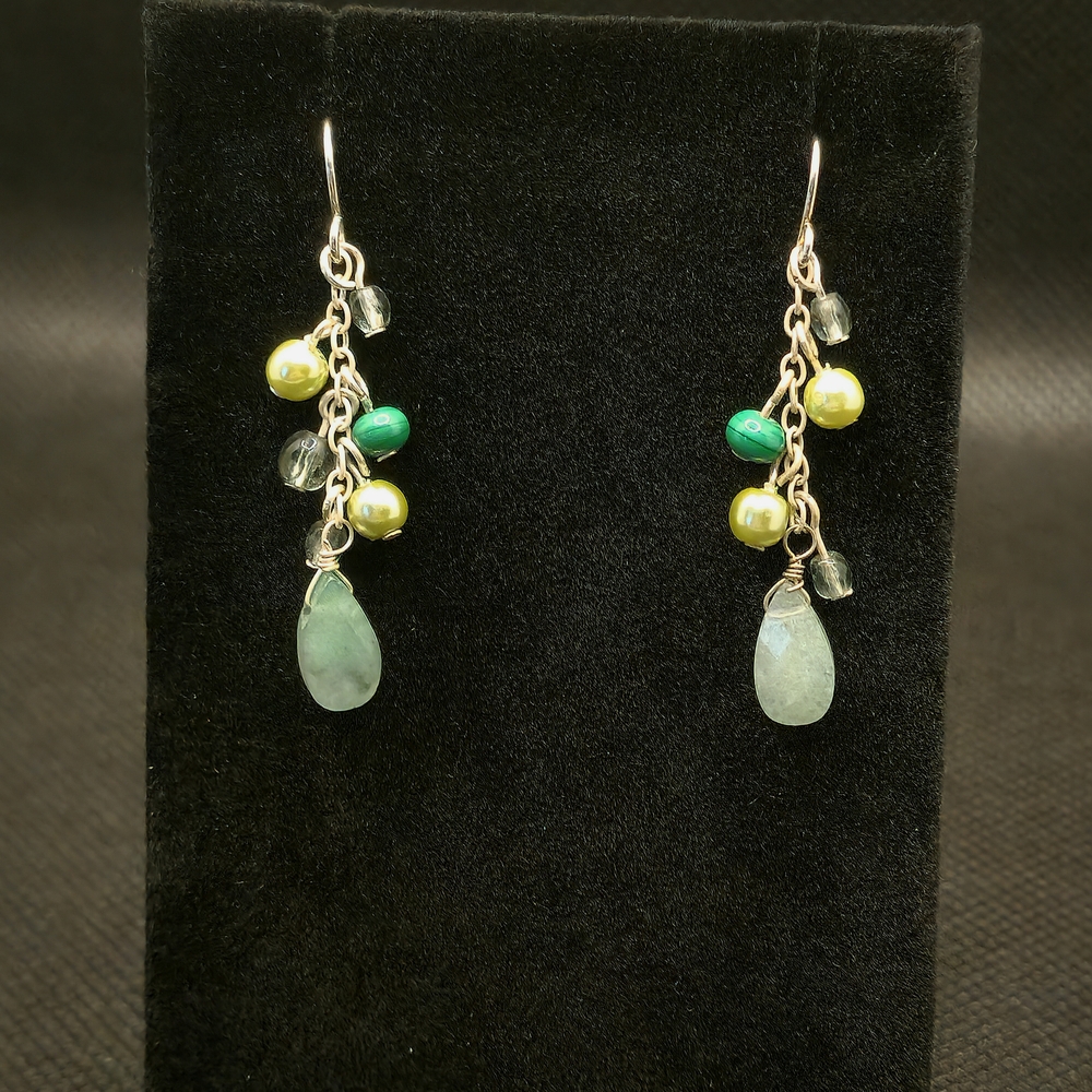 Vintage Handmade Sterling Silver Jade Dangle Earrings
